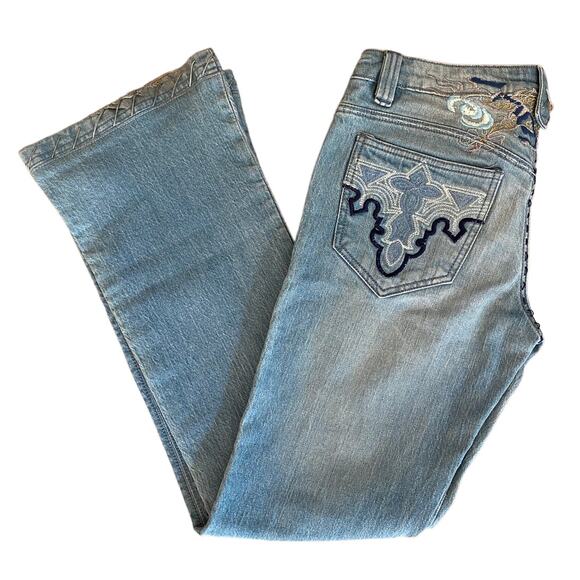 Antik Denim WTB2372 Dragon Embroidered Light Wash Jeans Flare Boot Cut 28 - Picture 1 of 8
